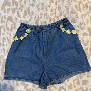 Denim Shorts with Floral Embroidery Size 6